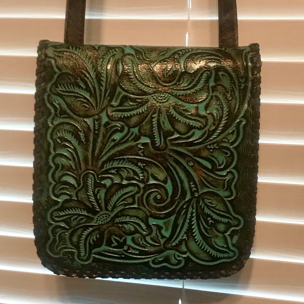 Turquoise Tooled Leather Patricia Nash Crossbody - Picture 1 of 7
